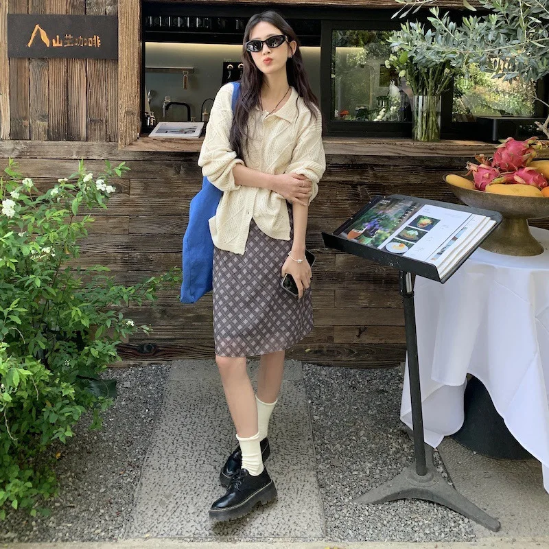 2024 Faldas Mujer De Moda Vintage Skirts for Women High Waist A-line Summer Jupe Korean Fashion Casual Saia Gauze Plaid Skirt