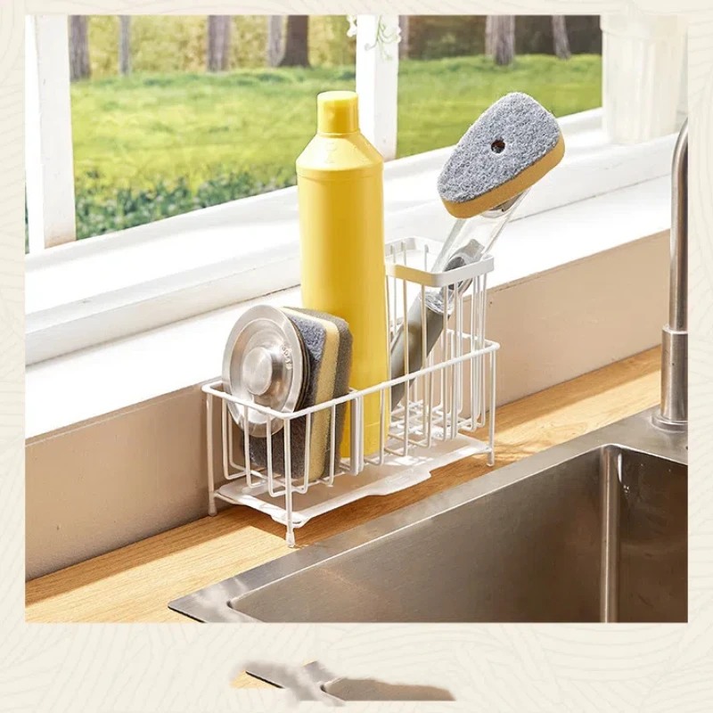 Household Multifunctional Drainage Storage Rack Kitchen Sink Hand Soap Steel Wire Ball Cloth Storage Basket
