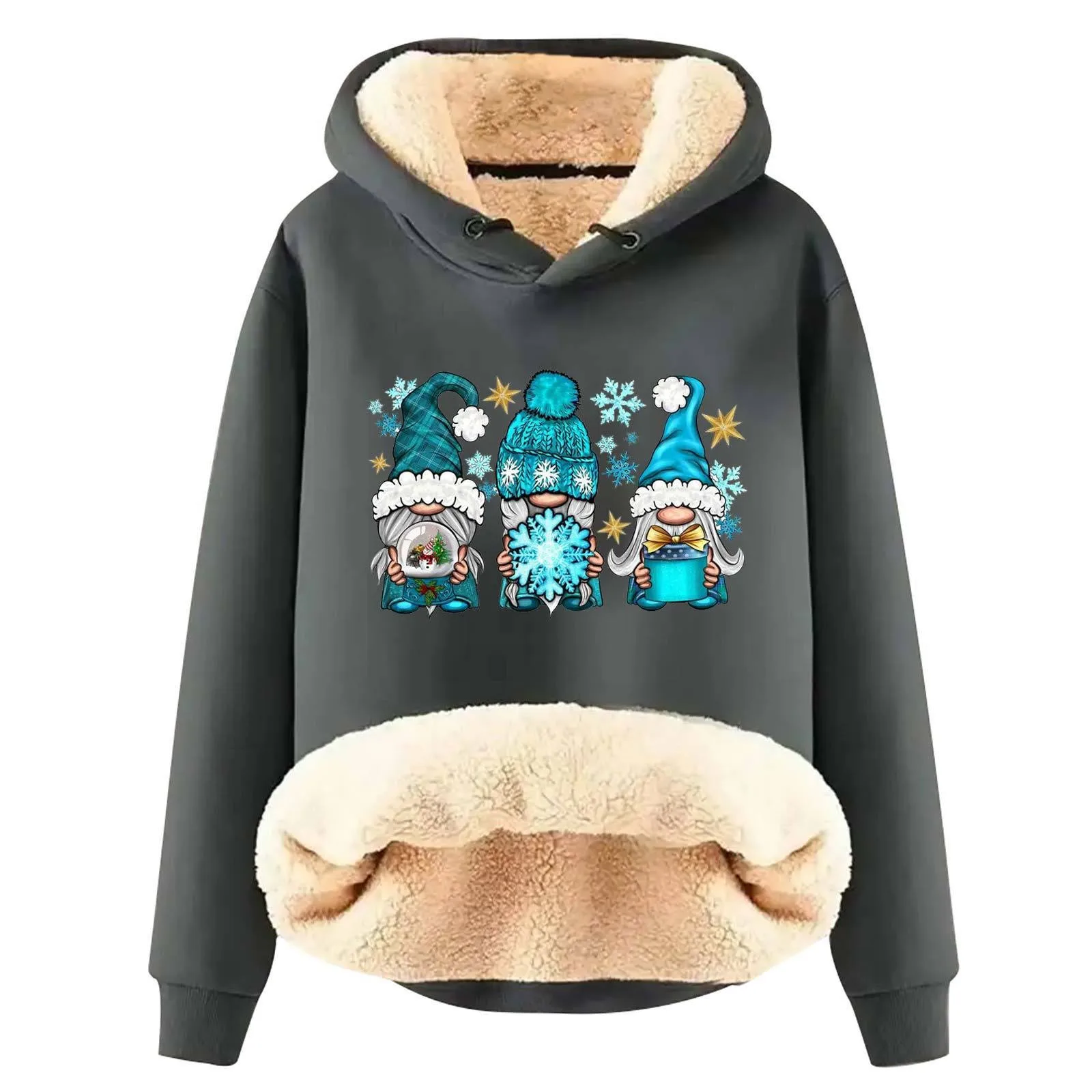 Women's Long Sleeved Christmas Printed Fleece Warm Hooded Lightweight Sweatshirts for Women Womens Graphic Long Sleeve