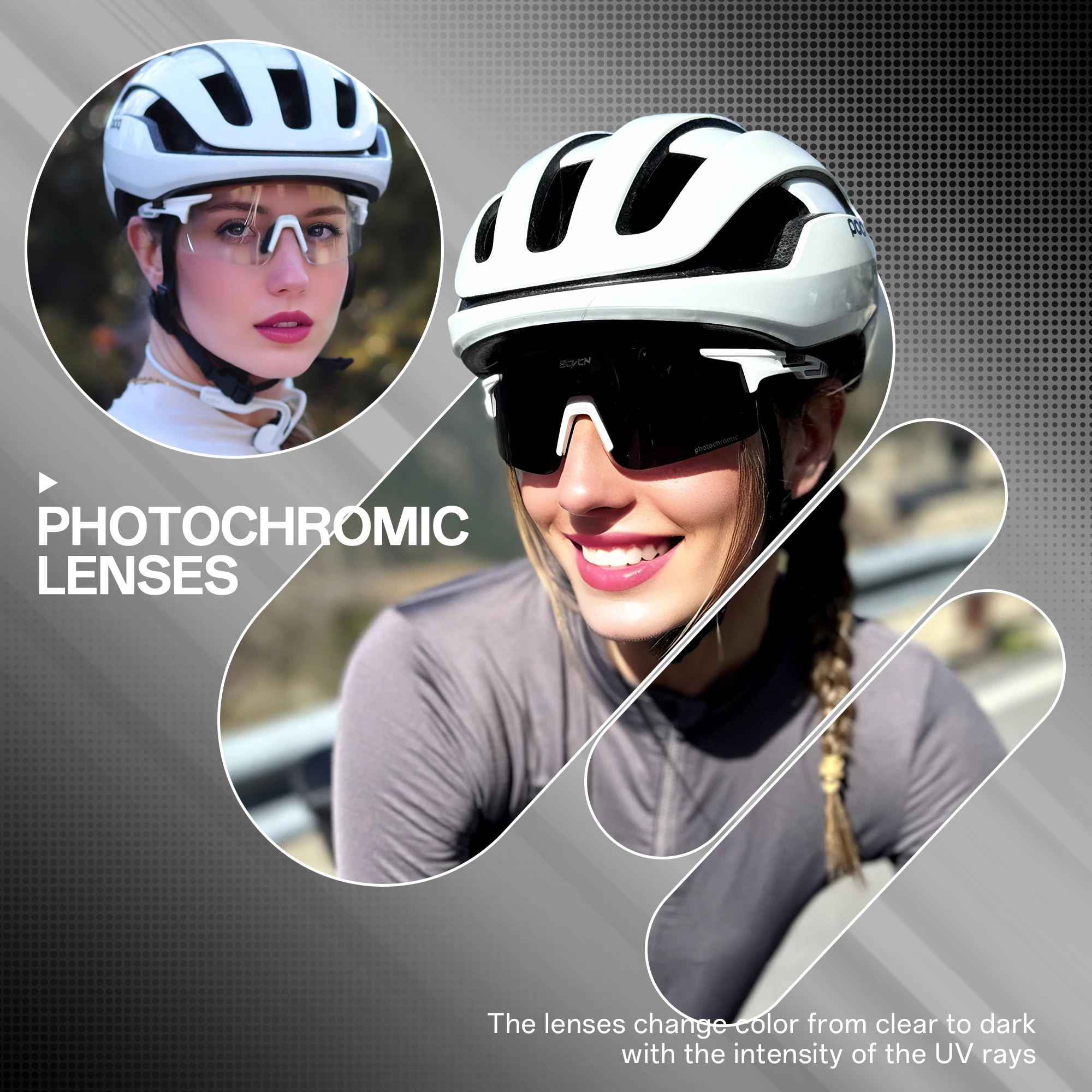 SCVCN Photochromic Sunglasses Cycling Glasses Outdoor Cycling Road Mountain Bike Glasses Men and Women Casual Hiking Windproof