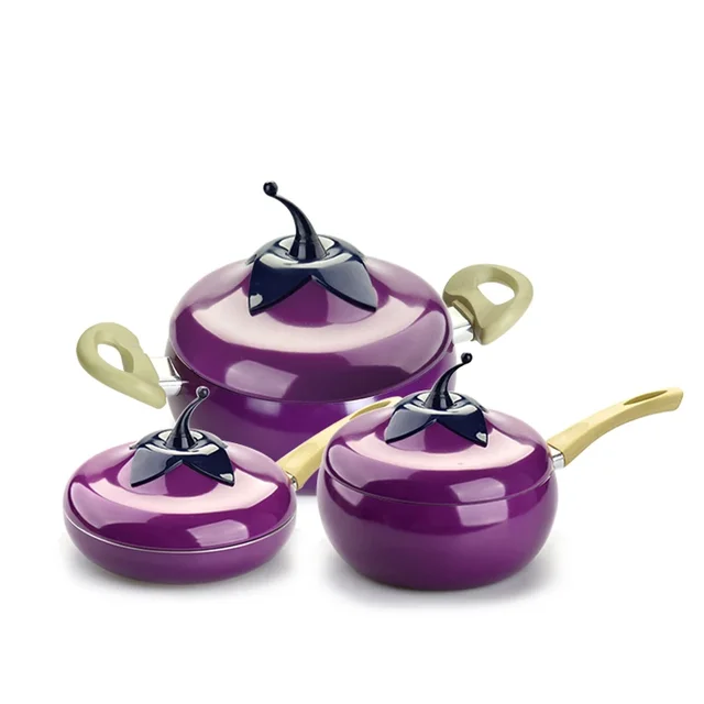 Fruit Style Non-stick Aluminum Skillet Frying Pan Soup Milk Cooking Kitchen Cookware Pot Set Suitable Gas and Induction Cooker 2