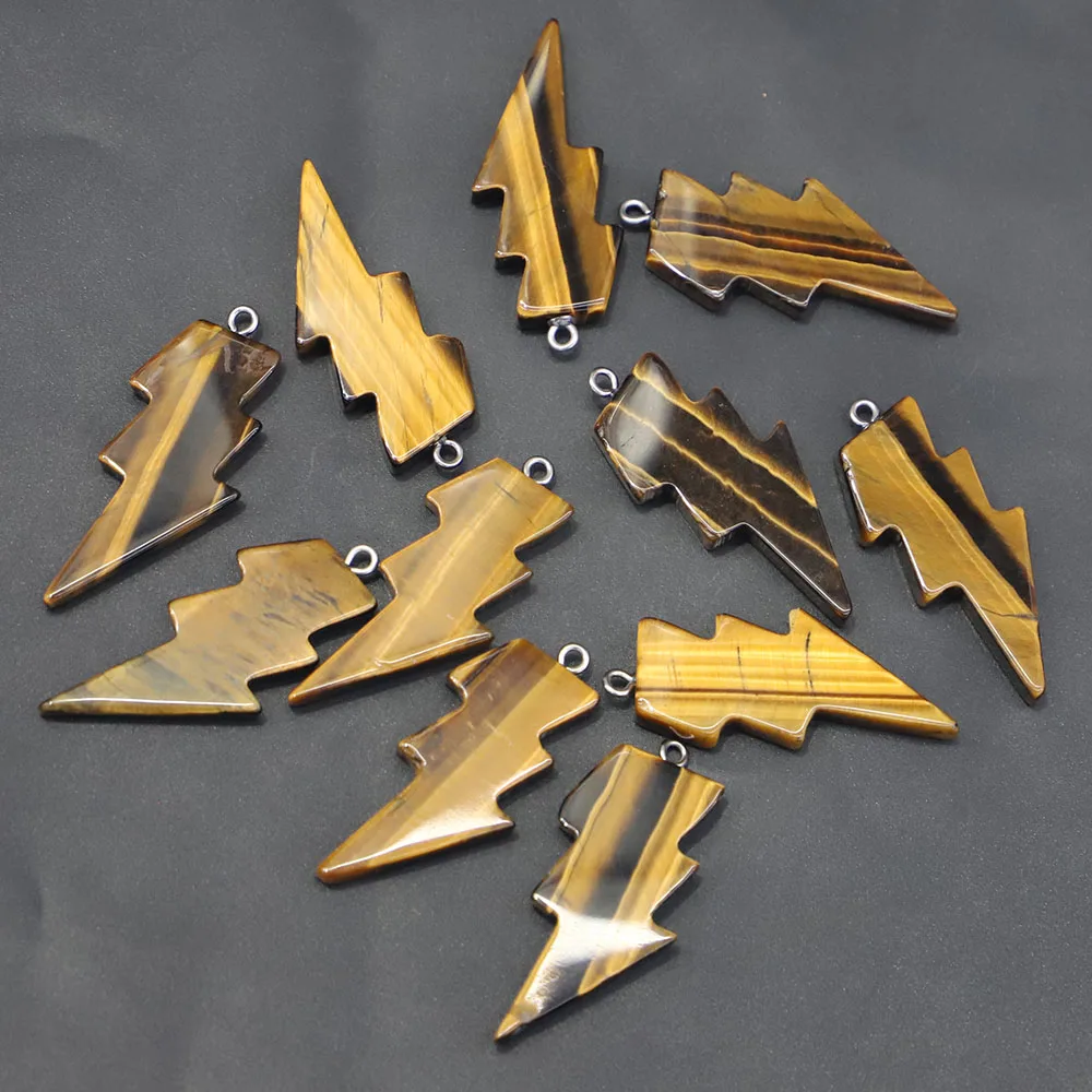 New Hot 42x20MM Natural Tiger Eye Stone Lightning Pendants Charms for Healing Crystals Necklace Jewelry Making 10pcs Wholesale