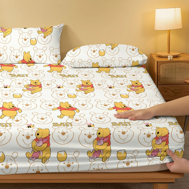 1 cartoon cute Winnie Piggy Pijie pattern digital printed frosted Fitted Sheett,bedroom printed bed cover,bedding(No pillowcase) 3