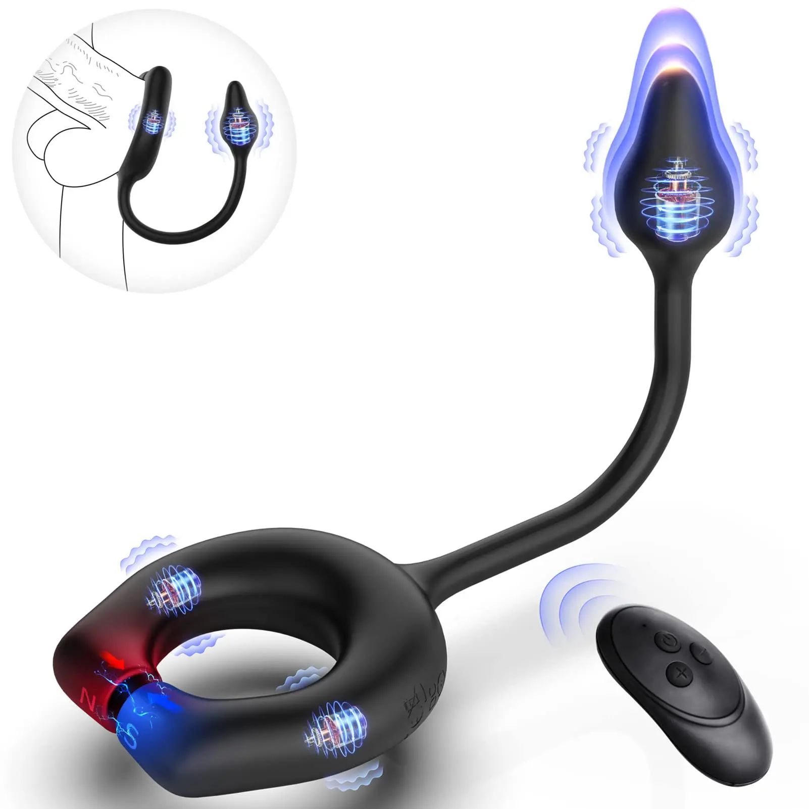 

Vibrating Cock Ring with Anal Plug, lvhua Penis Ring Vibrator Magnet Adsorption Design, 10 Vibration Modes Adult Sex Toys for M