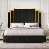 King Size Bed Frame and 65" Headboard, Upholstered Beds with Golden Plating Trim, Modern Platform Bed No Box Spring Needed 1