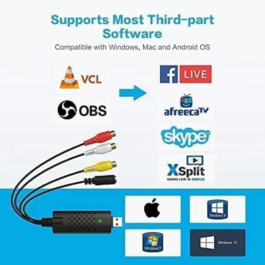Scheda di acquisizione video RCA S-Video a USB, convertitore digitale VHS VCR DVD, Audio VideoGrabber per Windows, Mac, PC, Laptop, Videocamera, Giochi - immagine 5