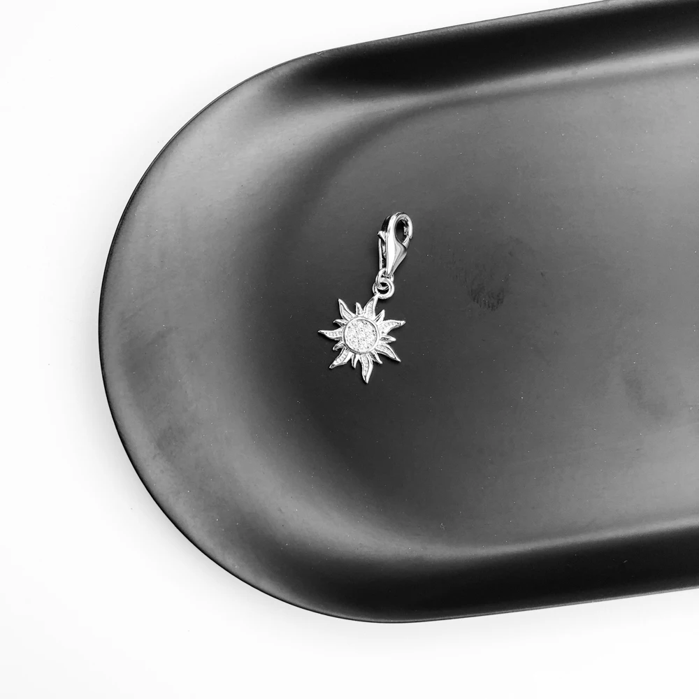 Neuester weißer CZ Pave Sun Anhänger Charm Trendy 925 Sterling Silber Modeschmuck Geschenk für Frauen Männer – Detail 3