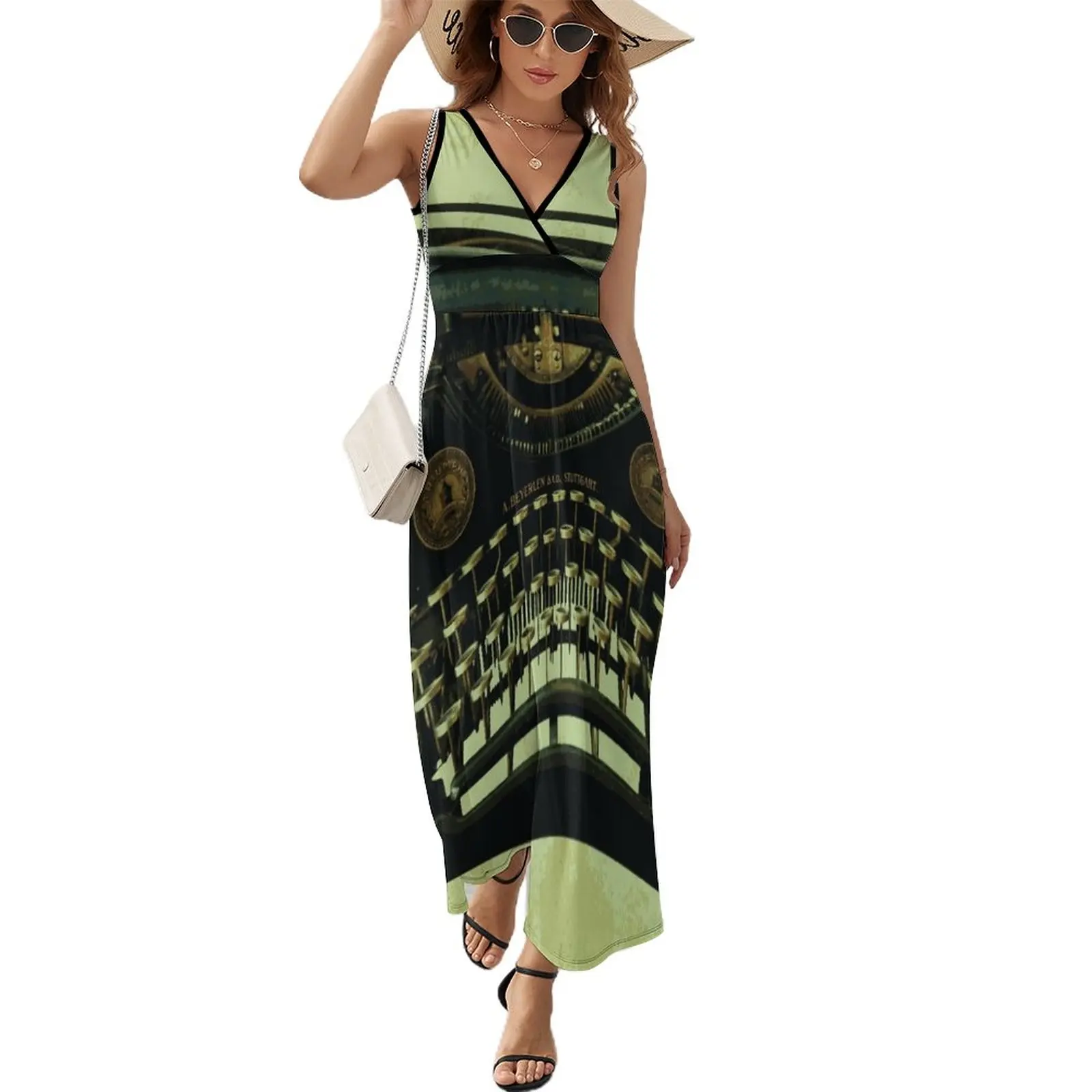 

VINTAGE TYPEWRITER Pop Art Sleeveless Dress elegant chic wedding evening dresses Summer skirt Womens dresses