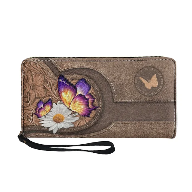 Custom Butterfly & Daisy Leather Wallet