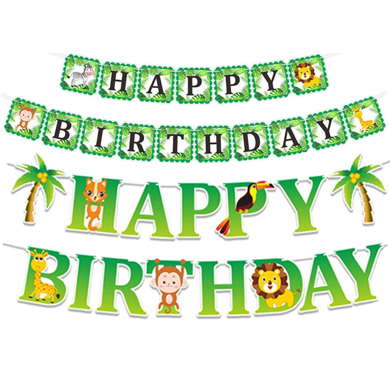 

Jungle Animals Happy Birthday Banners Letter Paper Bunting Garland Flags Jungle Themed Birthday Party Hanging Decorations Kids