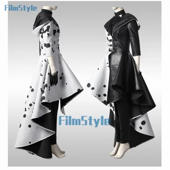 Cruella costume cosplay donne adulte fantasia cappotto vestito parrucca abiti Halloween carnevale travestimento vestito