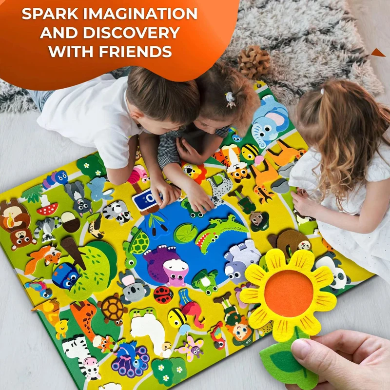 Animali da fattoria Set da tavolo in feltro Storytelling Kit da gioco interattivo per l'apprendimento precoce Appeso a parete Puzzle Giocattoli regalos de bambini - immagine 2
