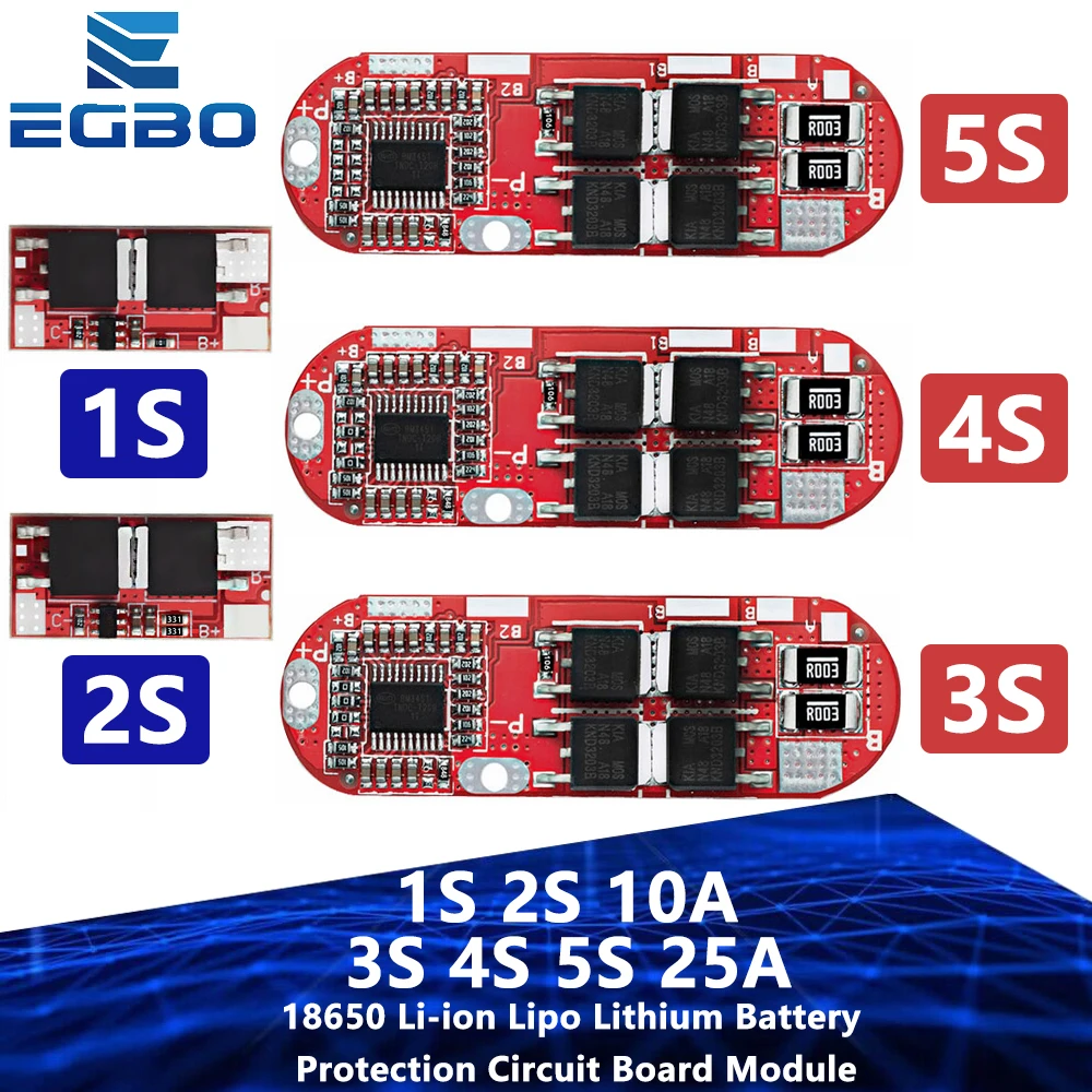 5 Stuks 3S 25A BMS Batterijbeschermingskaart - Voor Li-ion/Lithium 18650 Cellen - 12.6V Oplaadbeveiliging