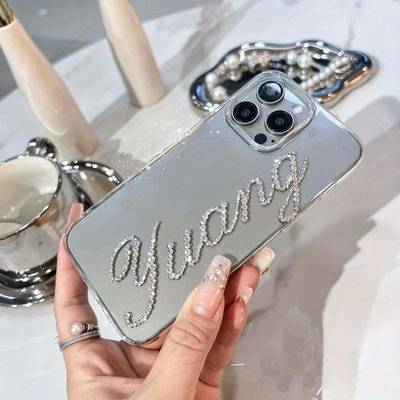 Personalized Glitter Rhinestone Name Phone Case For iPhone 16 15 14 Plus 16 15 14 13 12 11 Pro Max Shockproof Cover