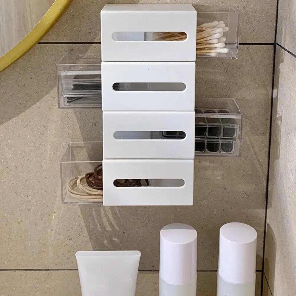 

Transparant Organizer Box Wall Storage Box Wall-mounted Dustproof Storage Box for Toothpicks Cotton Swabs Makeup Bathroom