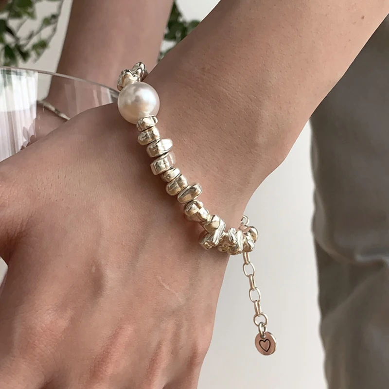 

KBJW A Few Silver Piece of 925 Sterling Silver Bracelets Daily Wear Delicate Handmade Heart Pearl Jewelry Accessories for Women