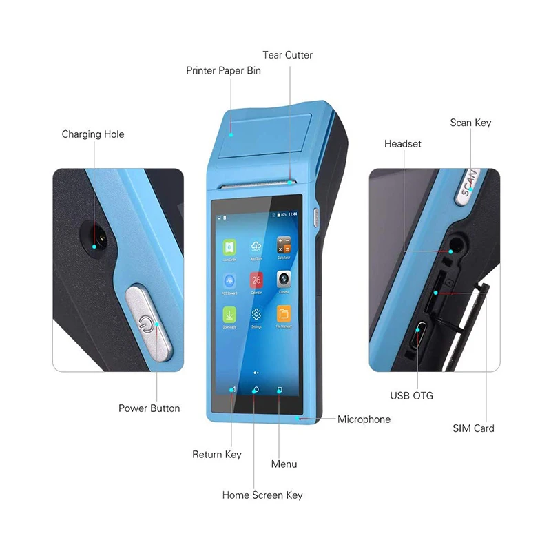 P58-S1 NETUM Handheld PDA Android 8.1 Thermal Receipt Printer Blue High Speed Print Terminal With Printer