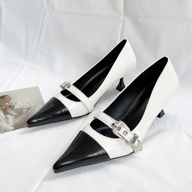 Zapatos de tacón clásicos de 6,5 cm, tacones de aguja sexis para mujer, zapatos de punta estrecha, tacones negros y rosas, tacones para mujer_voghion.com