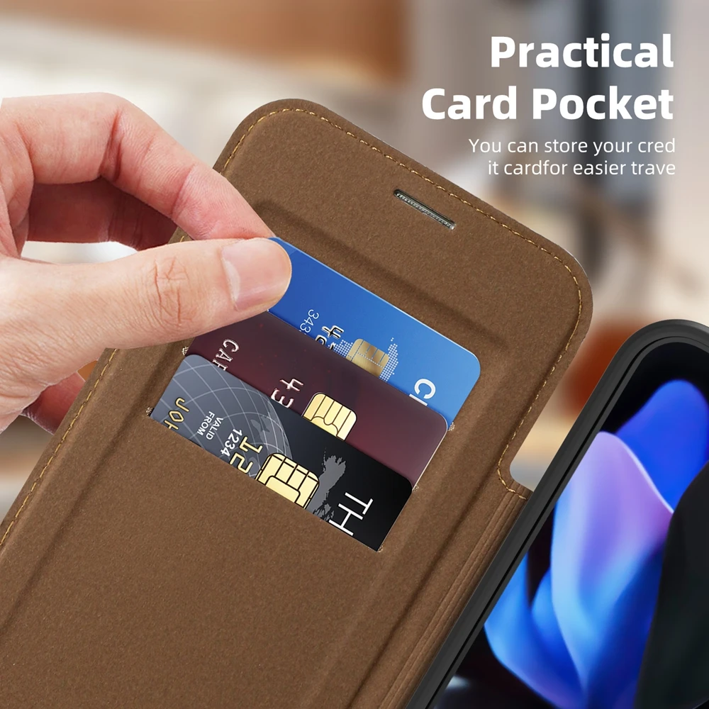 Magnetic Leather Flip Case with Card Slot and Magsafe Compatibility