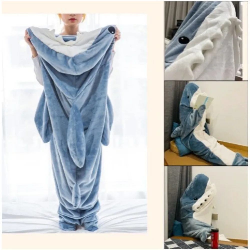 Winter Shark Blanket Hoodie Soft Sleeping Bag Warm Pajamas Flannel Nightgown One Sies Pijamas for Adults Women&Men