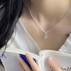 VENTFILLE 925 Sterling Silver Green Crystal Double Layer Necklace For Women Design Temperament Versatile Jewelry Gift Wholesale
