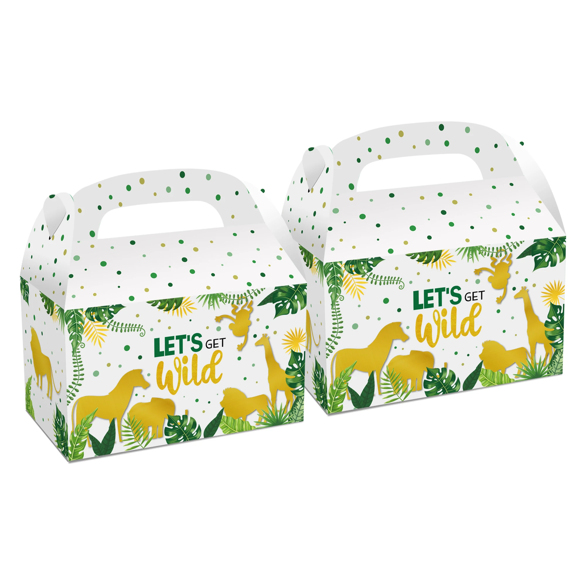 

DD046 4Pcs Jungle Golden Animals Wild ONE Party Portable Gift Boxes Birthday Baby Shower Party Candy Packing Gift Decorations