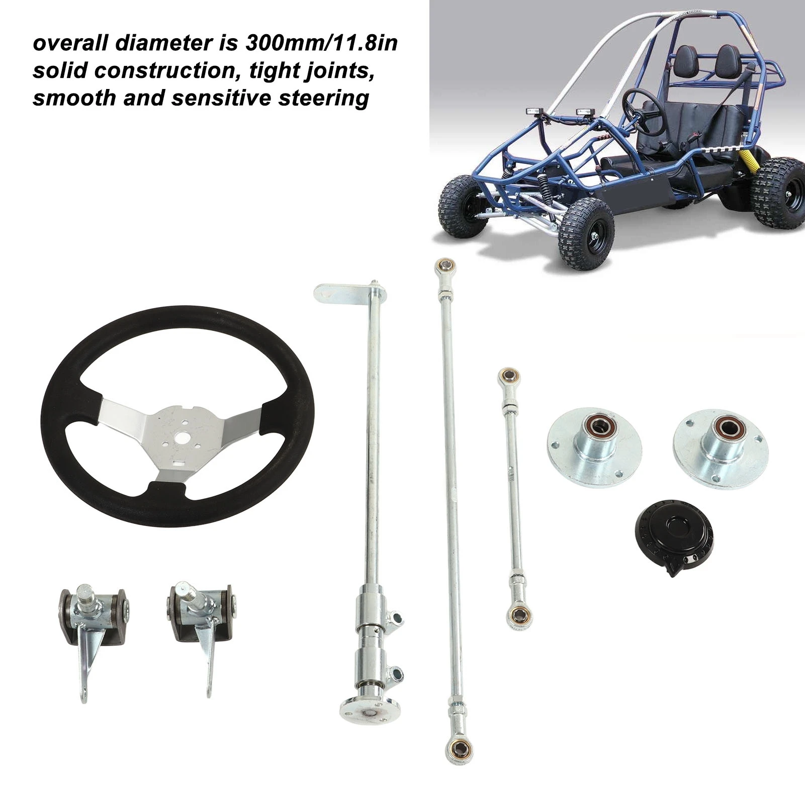 Go Karts 스티어링 휠 키트 부드러운 고성능 300mm 150cc-250cc 엔진 용 더 나은 그립 샤프트 타이로드 랙 키트