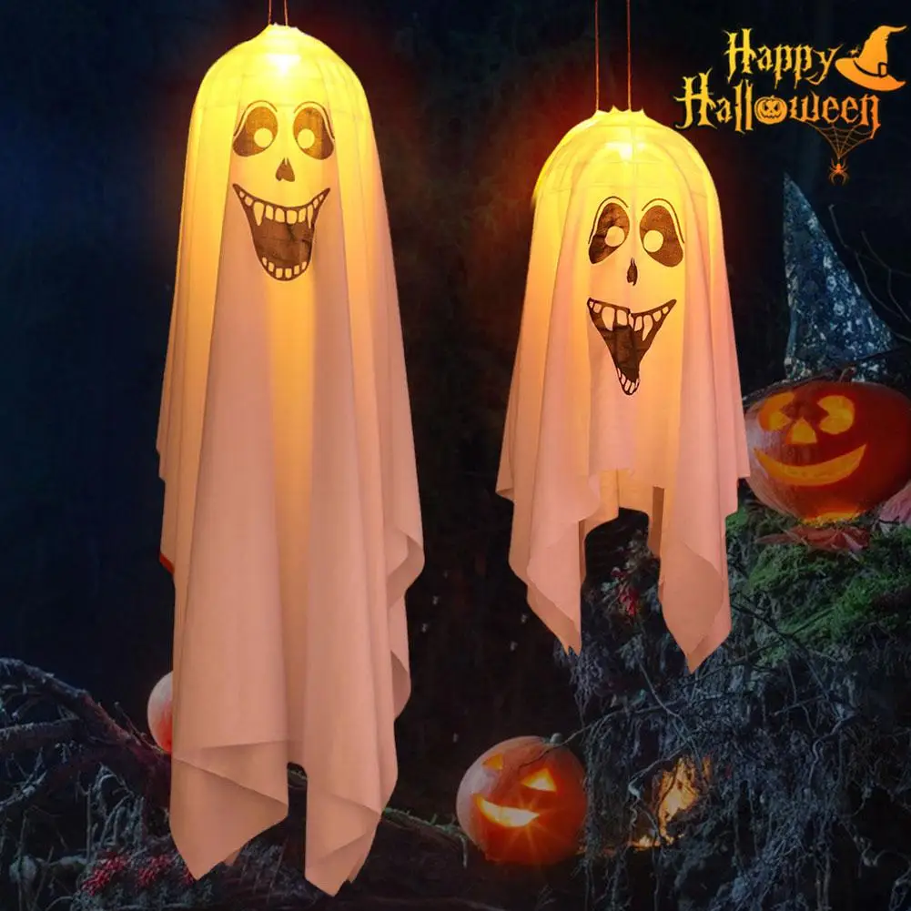 

Halloween Hanging Ghost Light Laughing Ghost Hanging With Lights Ornament LED Party Polyester Flying Battery Powered Ghost C5B2