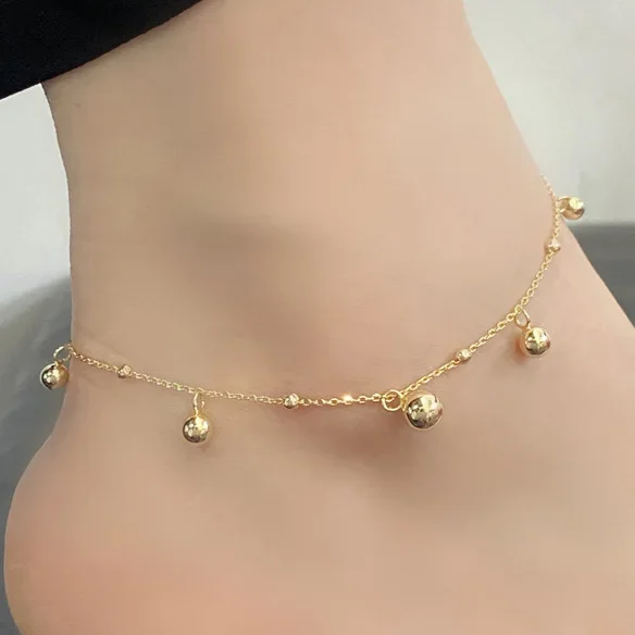 Anklet Real 925 Sterling Silver 18K Gold Ball Bead Charm for Women Minimalist Geometric Fine Jewelry Vintage Accessories