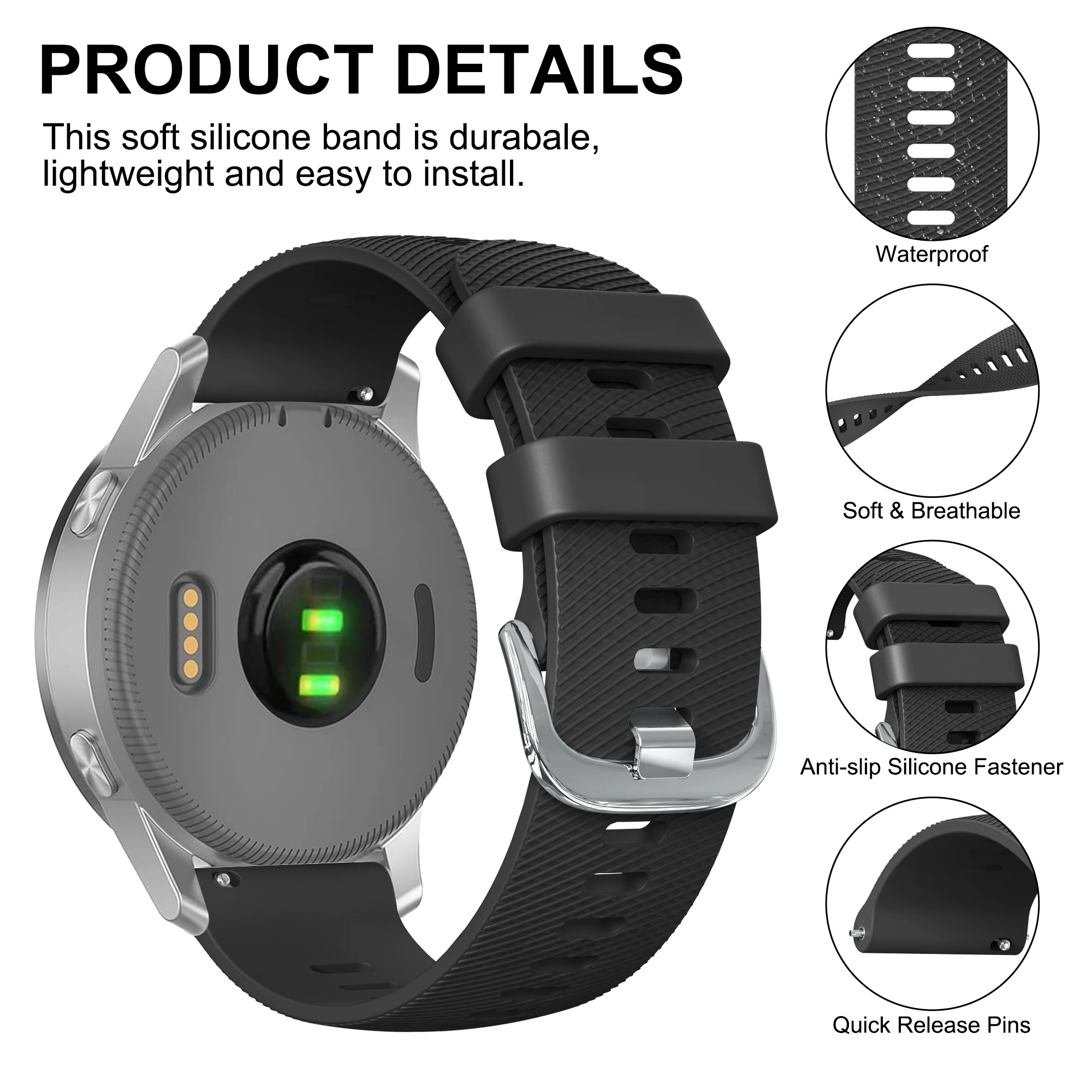 Elegant 18mm Silicone Watch Strap