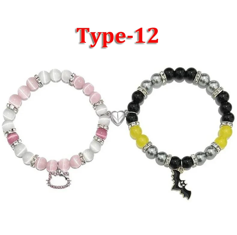 Hifot 2 Pezzi Bracciale Amicizia Coppia, Bracciale con Calamita Bracciale Kitty Cat Colorate Perline per Braccialetti Bambini Adulti Regalo Amica Compleanno Braccialetto Migliore Amica