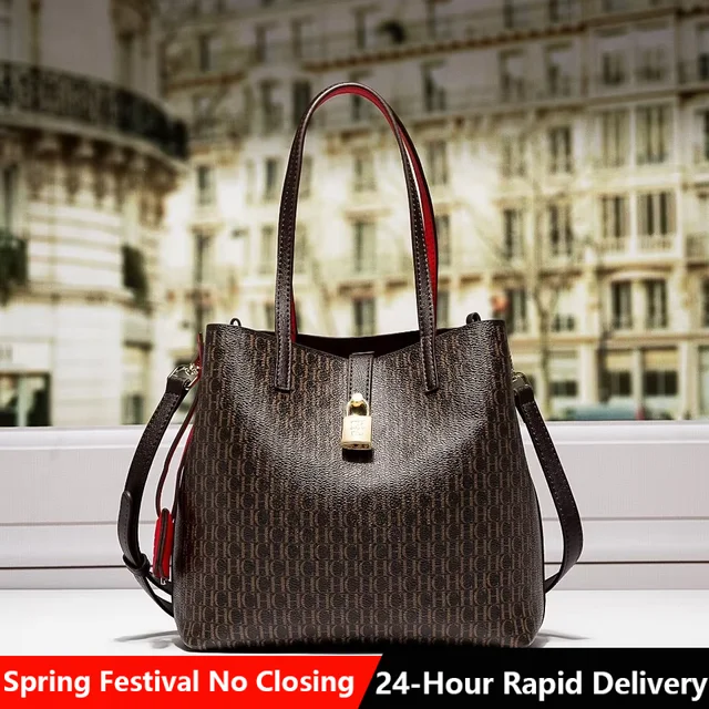 CH Premium Versatile Leather Crossbody Bag Ladies Large Capacity Daily Commuter Tote Bag Letter Print Design Ladies Fashion