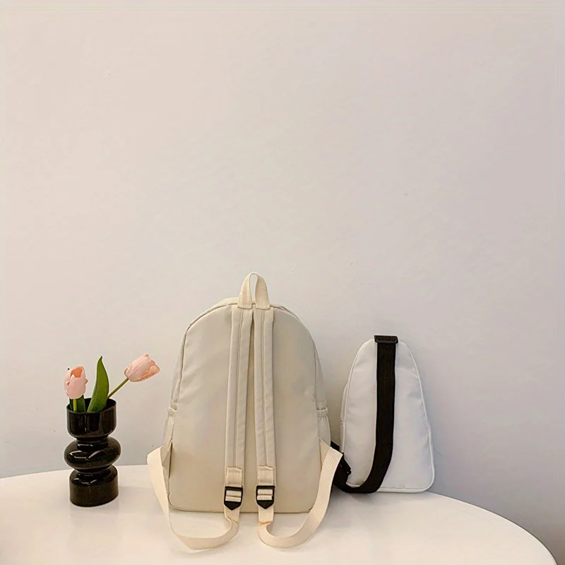 2pcs Bagset back to school Nylon Women Backpack Female Travel Bag Solid Color Large Capacity School Season Casual Schoolbag 6