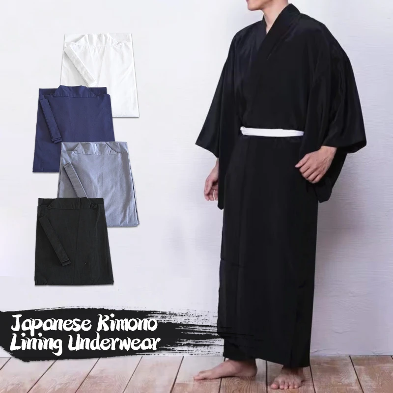 Traditional Japanese Kimono Juban Men Kimono Bottom Lining With Belt Inner Wear Costumes Yukata Male Long Robe Underwear