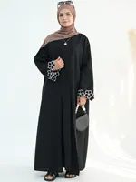 2025 New Black Muslim Abaya Gown with Intricate Featured tailoring Cuff Embroidery for Middle East Women Ideal Ramadan Eid Wear