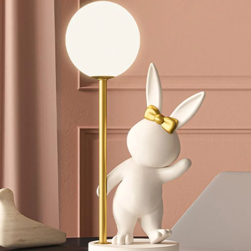 Nordic Pink Rabbit Table Lamp Atmosphere Night Light Luxury Birthday Wedding Gift Nightlights Ins Cute Bunny Bedroom Decoration