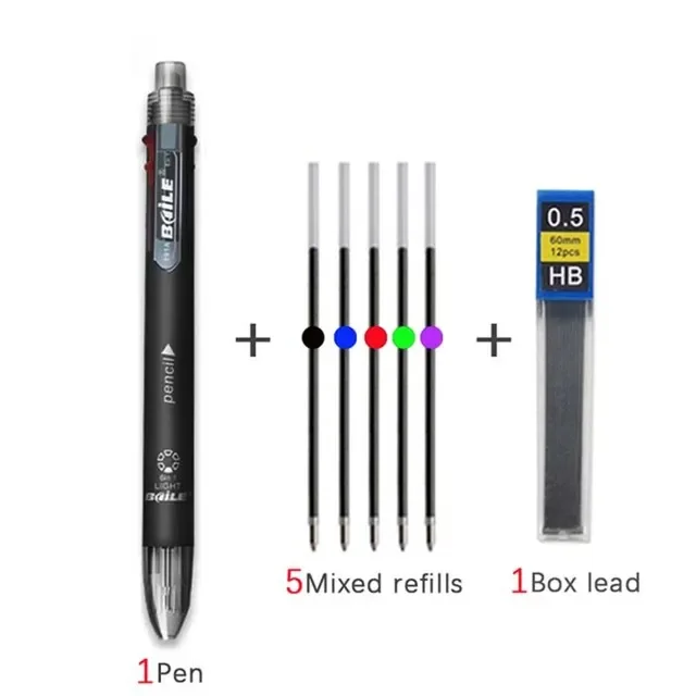 6 Colors Pen Creative Multicolor Ballpoint Pen With 5 Colors Ball 1 Automatic Pencil Multifunction Office School Supply