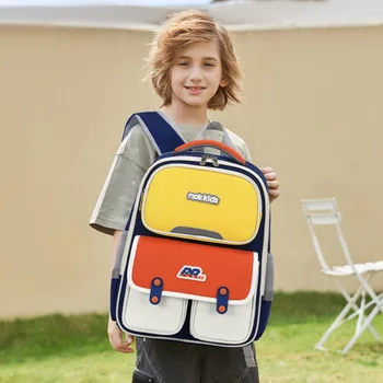 【New Arrival】 Color Block Kids School Backpack, Ergonomic Breathable Daypack with Reflective Stripes, Lightweight Book Bag for Elementary Students 1