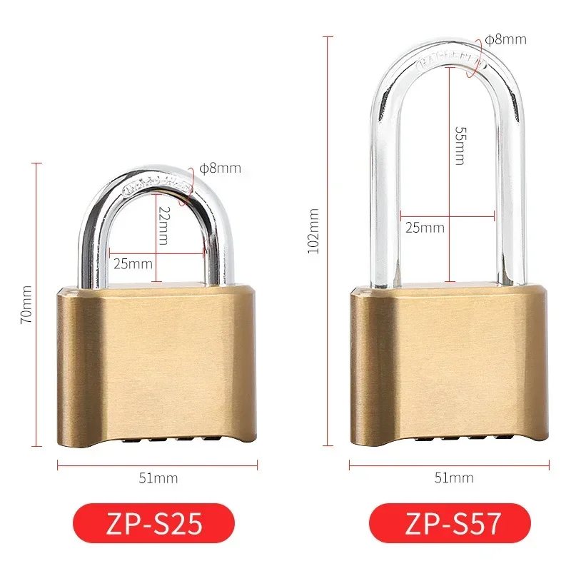 Door Password Lock, Padlock, Password Box, Brass 4-position Warehouse Anti-theft, Outdoor Rust Proof Padlock