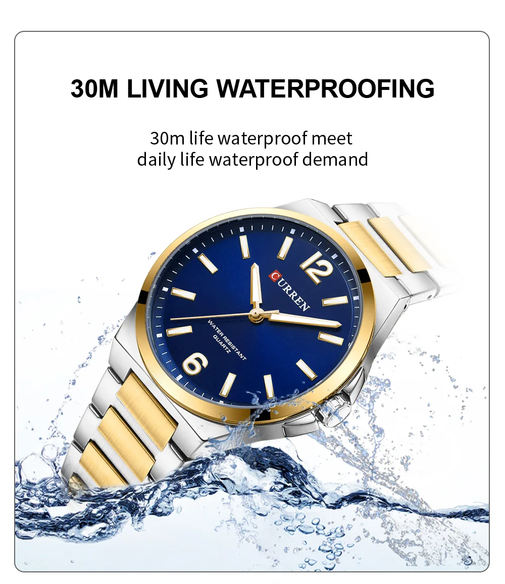 CURREN Minimalist Business Watch for Men Classic Quartz Black Wristwatch with Stainless Steel Band Luminous Hands Waterproof