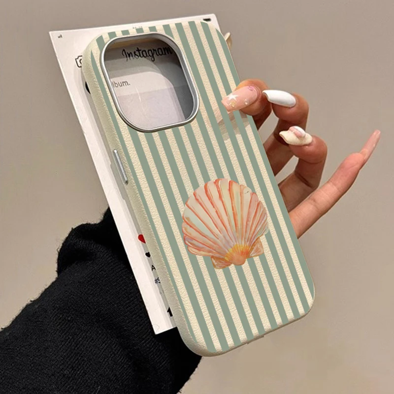 Fresh Shell Stripes Design Lichee Pattern Phone Case - Stylish and Business Protective Cover