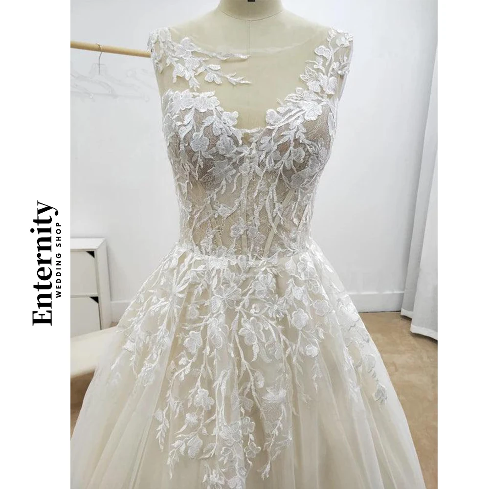 Customized Wedding Dresses Elegant Sleeveless Womens Dresses Floral Lace Applique Backless Bride Dresses Vestidos Para Mujer 4