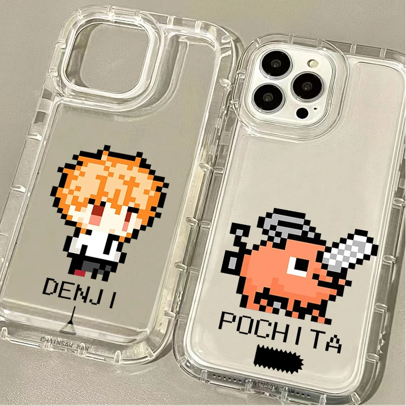 Pixel Cartoon Chainsaw Man Shockproof Phone Case