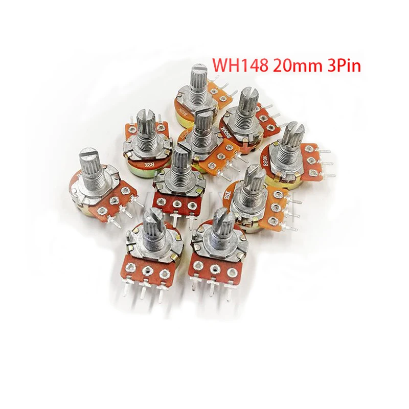 WH148 Potentiometer 10pcs B1K B2K B5K B10K B20K B50K B100K B500K 3Pin 20mm Shaft Amplifier Dual Stereo 1K 2K 5K 10K 50K 100K 1M