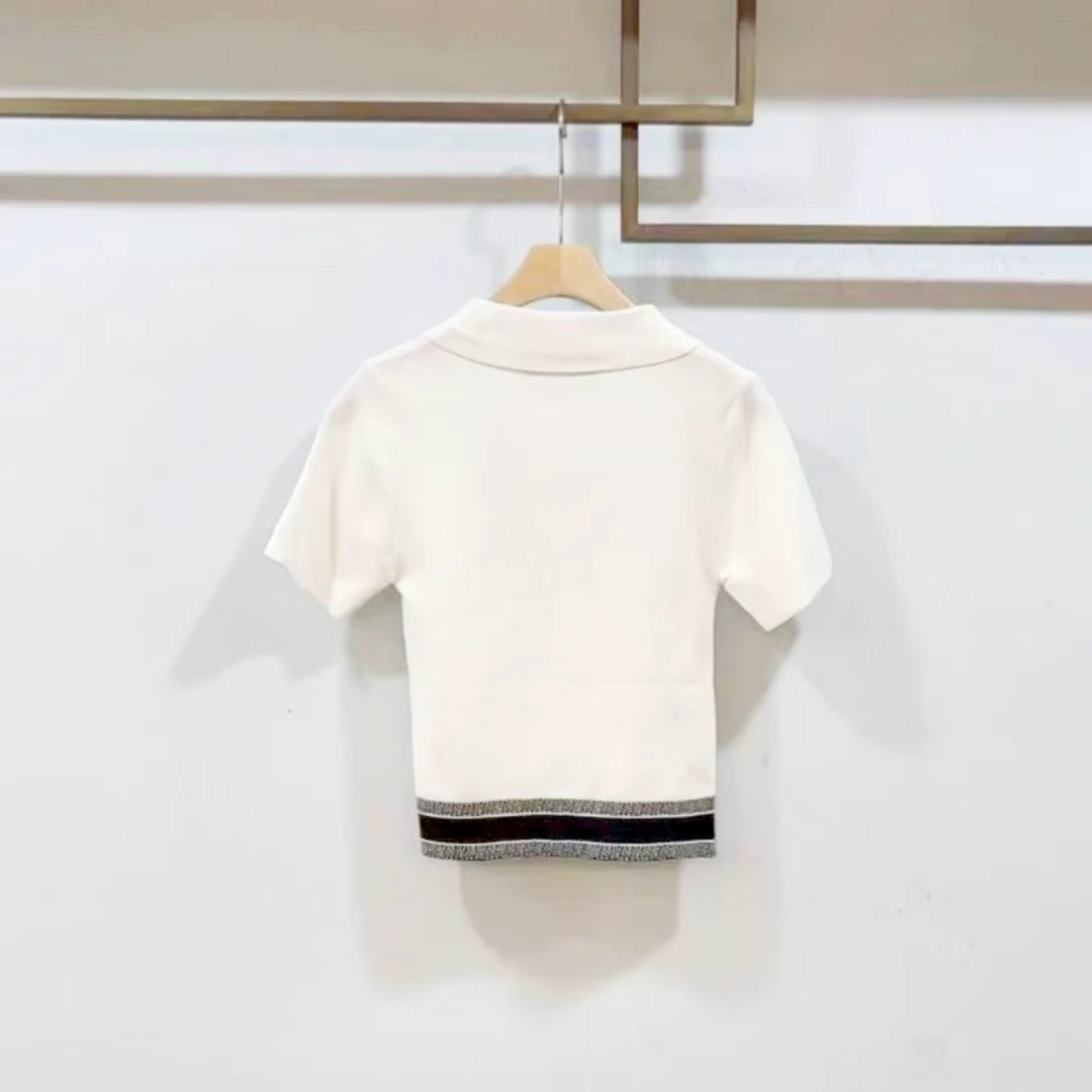 

Женская летняя футболка, Новинка лета 2023, белая футболка-поло с небольшим запахом, универсальный топ с коротким рукавом и воротником-поло