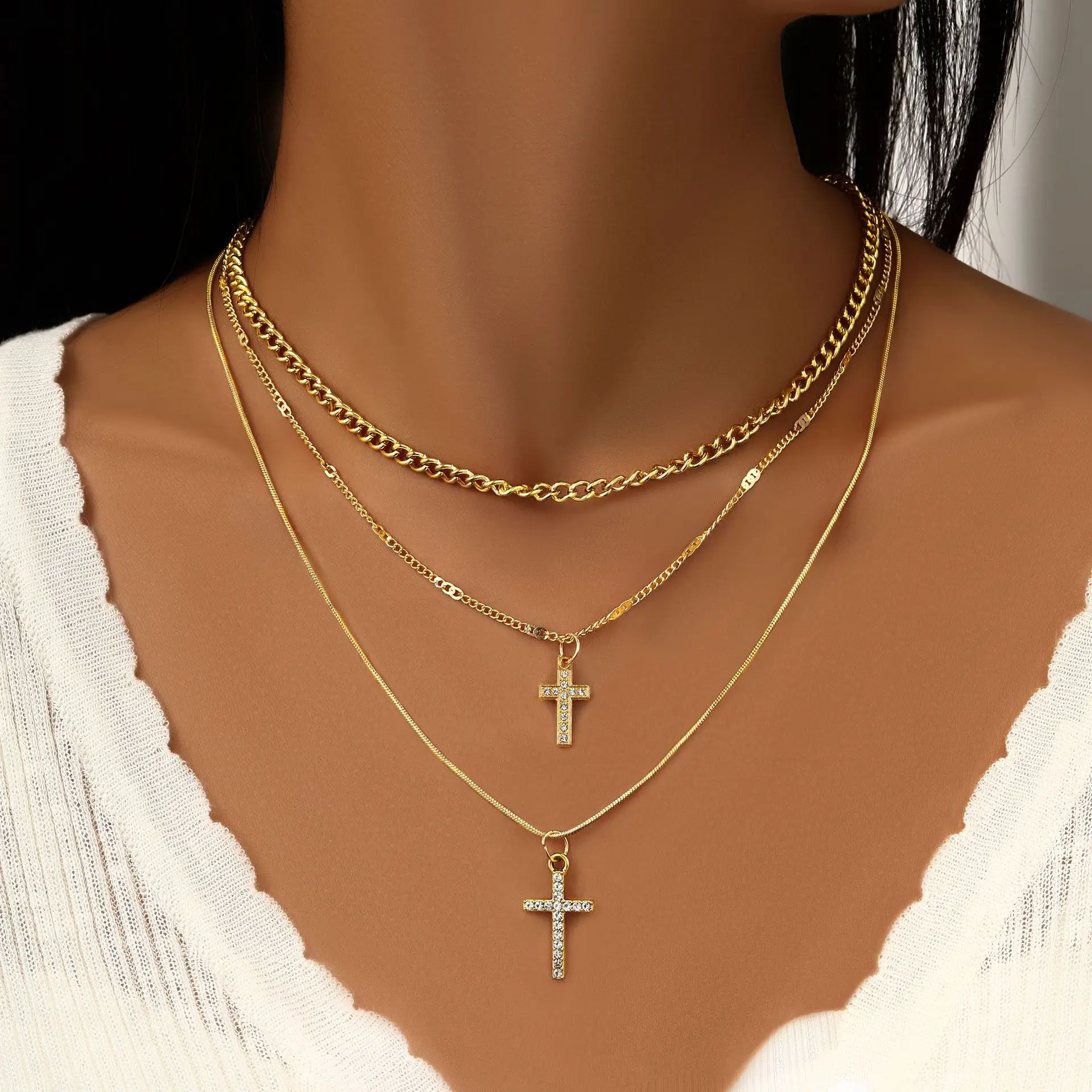 2025 Pearl Cross Pendant Necklace for Women Charms Fashion Bohemia Gold Color Clavicle Chain Female Vintage Jewelry Trendy Gifts