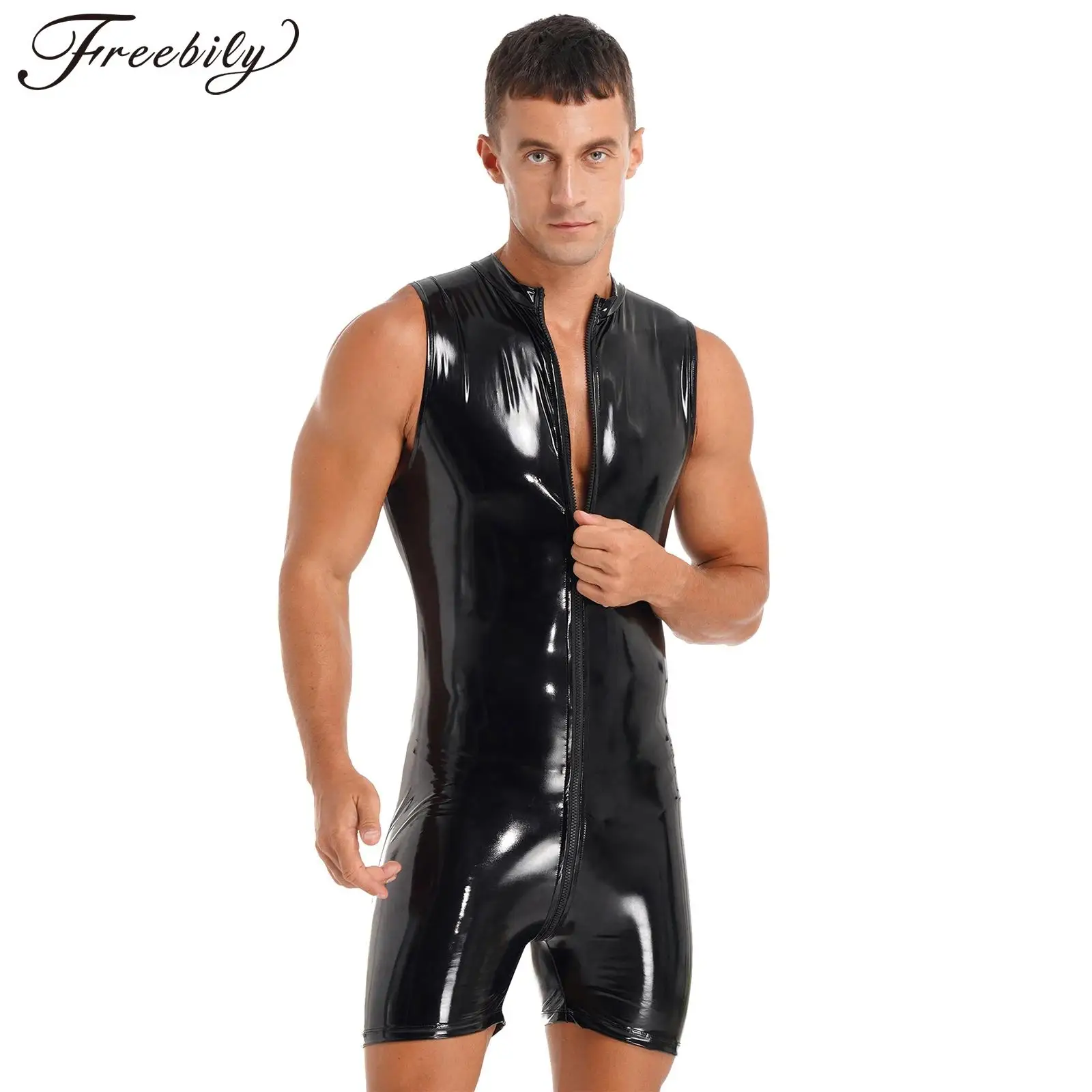 Adult Unitard Mens Bondage Lingerie Mens Sleeveless Jumpsuit Bodysuit for Club Pole Dancing