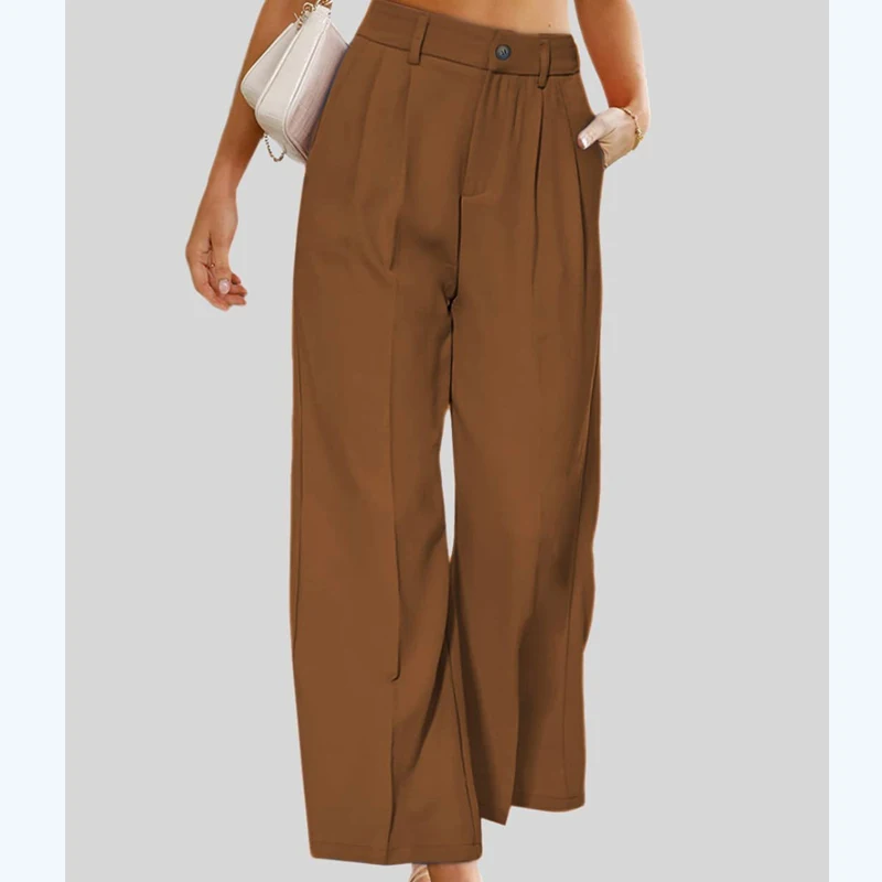 

Fashion Casual Loose Wide Leg Suit Pants Women Summer Pockets Solid High Waist Trousers Office-lady Baggy Pants Pantalon 25044