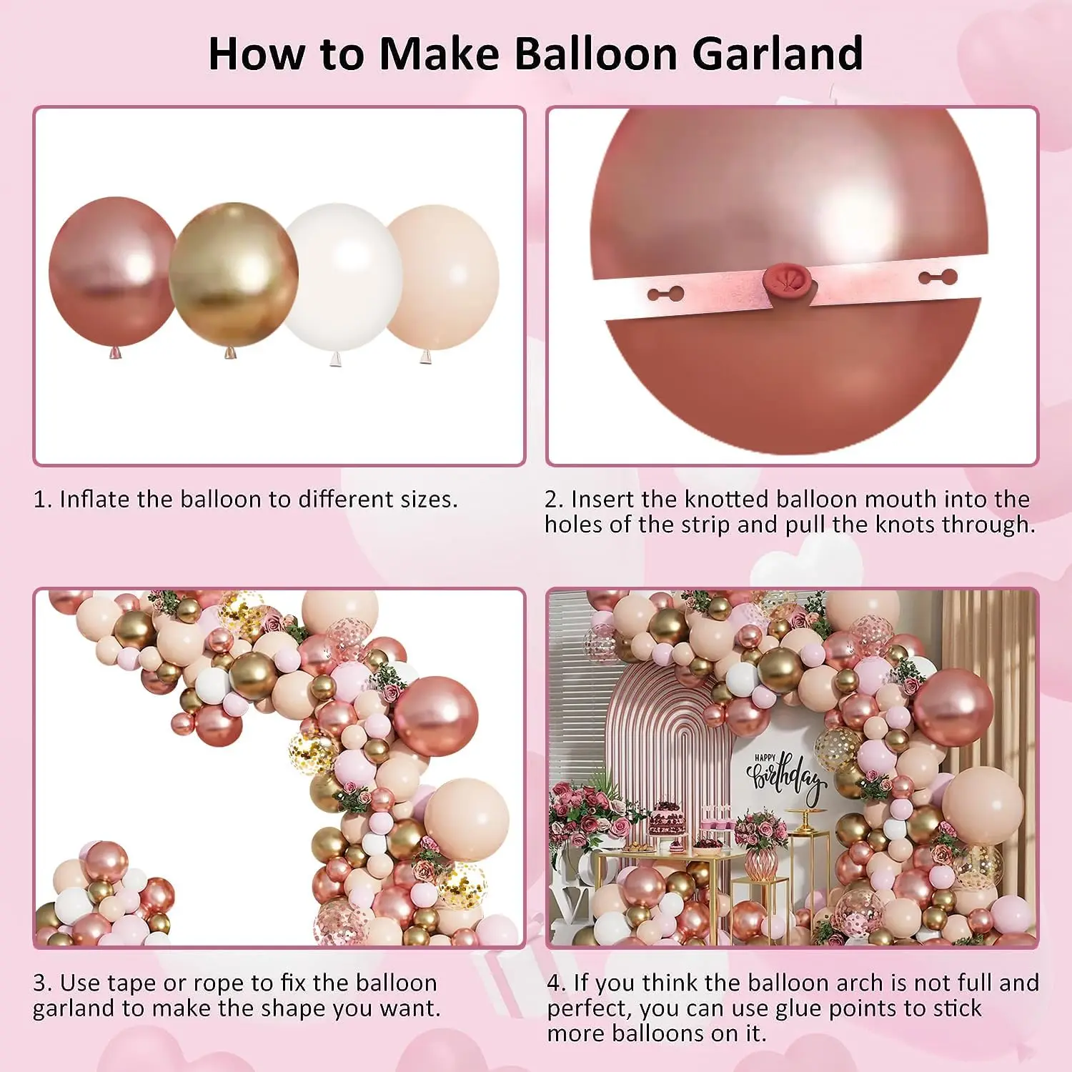 Rose Gold Balloon Garland Kit Confetti Balloons for Wedding Bridal Shower Princess Party Girl Birthday Baby Shower Decorations