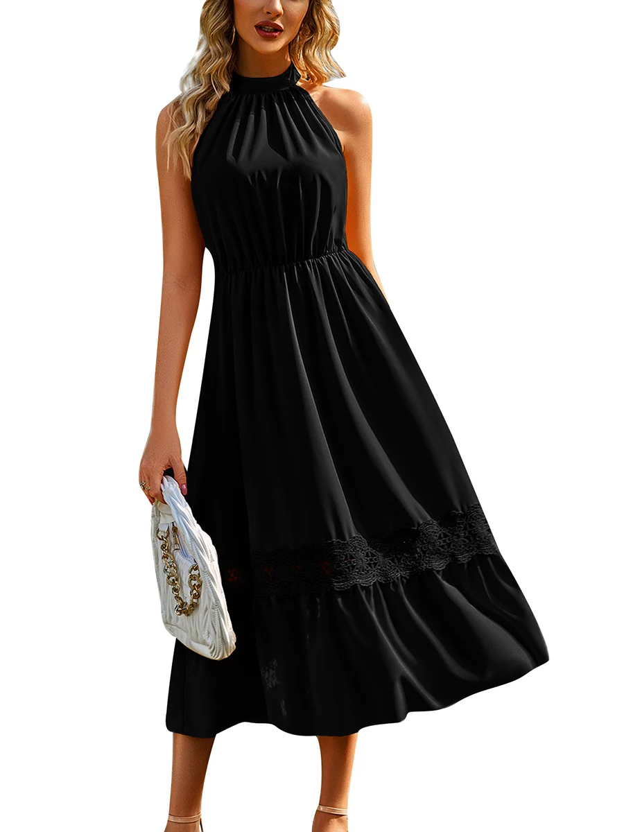 

Elegant and Chic Women s 2023 Summer Halter Neck es with Sleeveless Design Lace Trim and Perfect for Casual